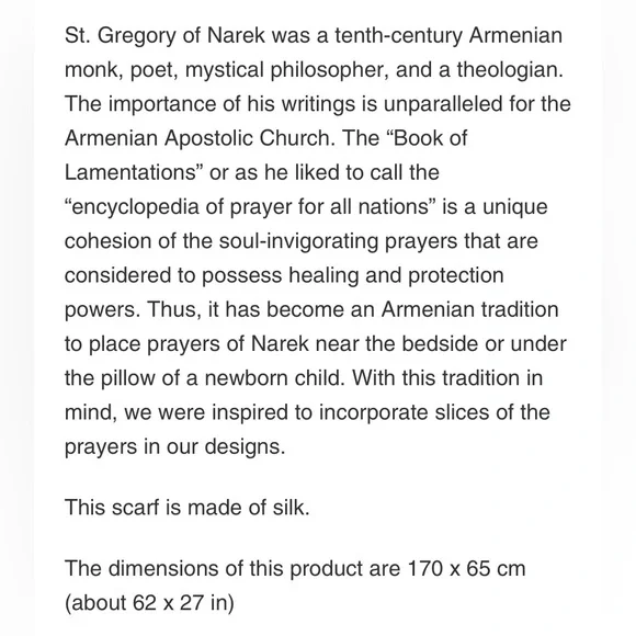 Armenian 100% Silk Scarf Hand Made in Yerevan Yellow/Grey St. Gregory Prayer NWT - Picture 2 of 16